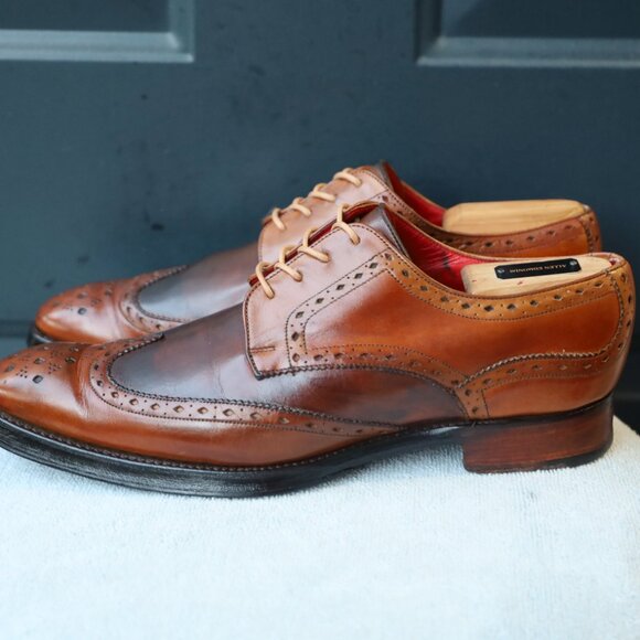SALE - Jeffery-West 8-D US Brown Mens Wingtip Burnished Oxford Dress Shoes - Picture 9 of 15
